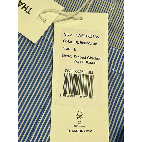 Thakoon Womens Blue White Striped Peplum Cinched Waist Blouse Sleeveless Size L - Picture 15 of 15